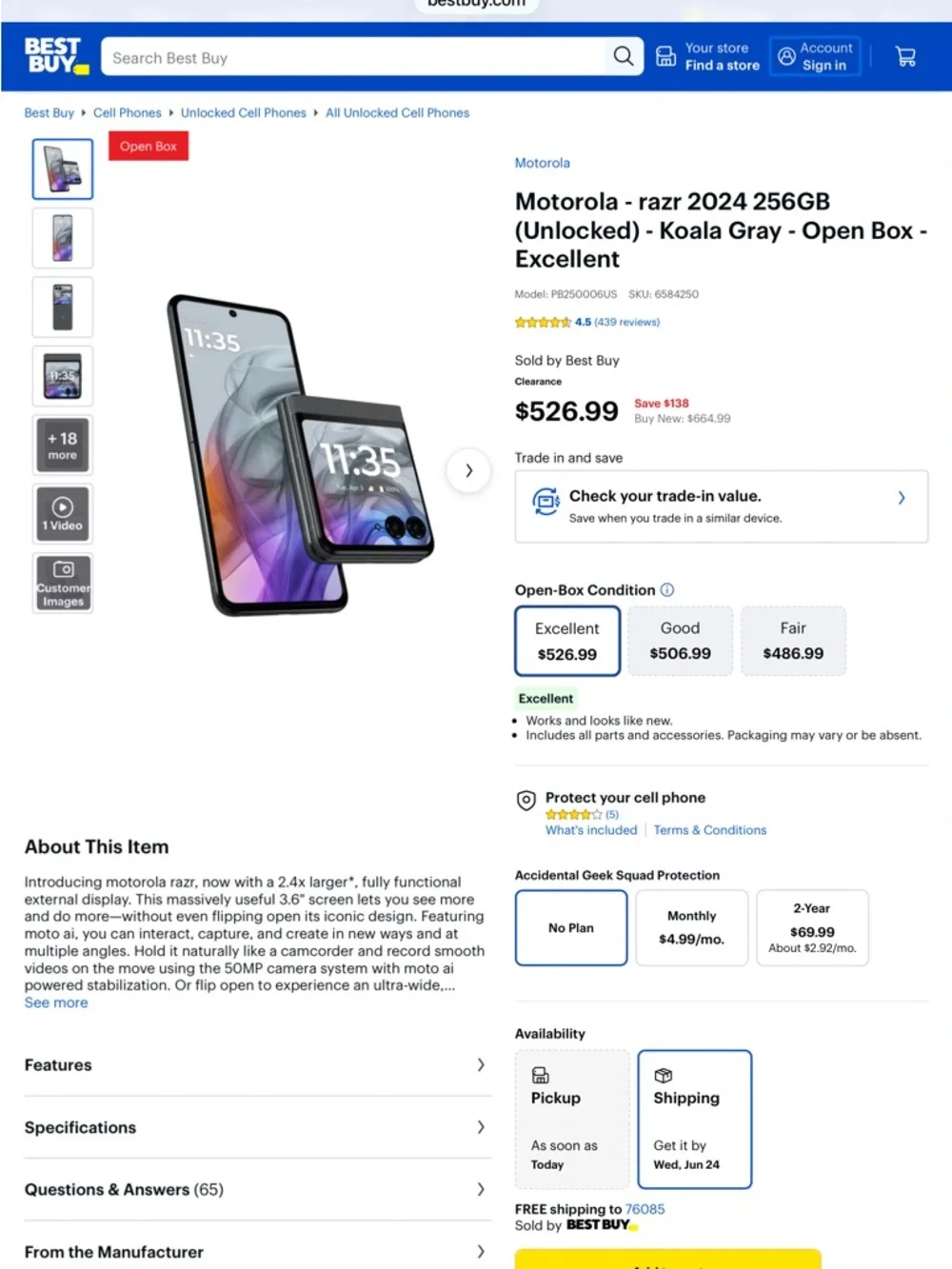 Unlocked like new! Motorola razr 2024 Foldable Phone